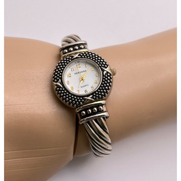 Vintage Persona Cuff Watch Silver Tone Braclet Twisted Rope Design - Picture 7 of 7